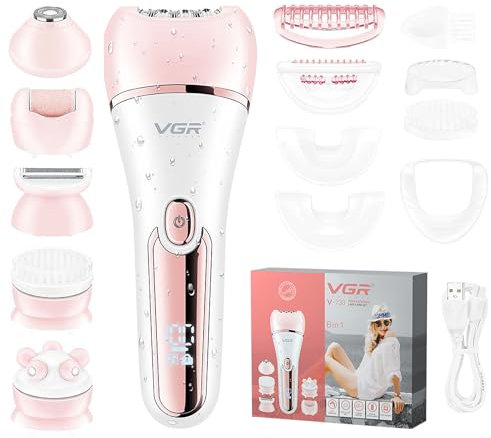 VGR 733 Epilierer Haarentfernung für Frauen, 6 in 1 Kabelloser und Wiederaufladbarer Epeliergerät, Damen Rasier und Gesichtsepilierer, Nass und Trockenepilierer für Gesicht, Beine, Achseln, Rosa