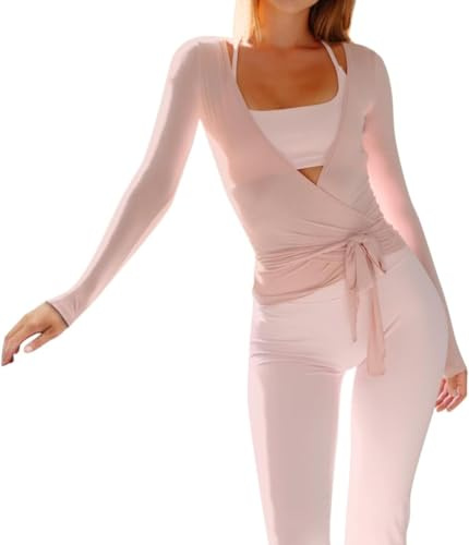 ORANDESIGNE Tops Danza Mujer Clásico Chaqueta Ballet Wrap Top Y2K Crop Top Ropa Deportiva Cárdigan Baile Fitness A Rosa S