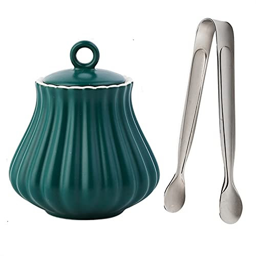 LRFNKCT Sucrier avec couvercle Sucrier Sucrier, 10,2 oz/290 ml Sucrier en céramique avec pinces à sucre et couvercle, Bol à sel en porcelaine for la maison et la cuisine, Vert