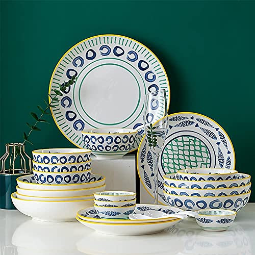 Service de Table 19 pièces, Service de Table créatif en Porcelaine de Style Japonais avec Assiettes et Bols, Service de Table en céramique pour la Cuisine et la Salle,