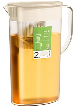 Jarra de agua de cristal, para leche y zumos, jarra para té helado, 2 l, con tapa, jarra de borosilicato resistente a altas temperaturas para frigorífico y uso doméstico