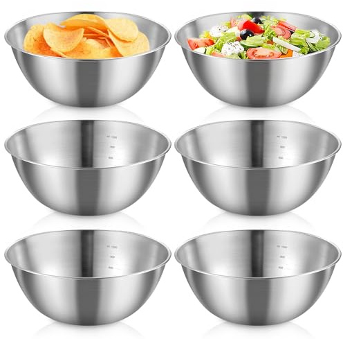 SUNOYA Tazón de acero inoxidable, tazones para mezclar, ensaladeras, tazón de metal, tazón de acero inoxidable con escala para mezclar ensalada de frutas, arroz y pasta (6)