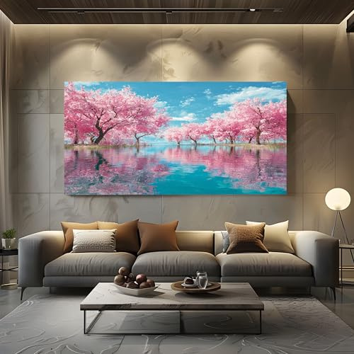ZORYAN Tableau Decoration Murale Japonais Fleurs de Cerisier Photo 60x120cm | Artistique Sans Cadre Paysage Naturel Lac Décoration Murale pour Salon et Chambre Adulte