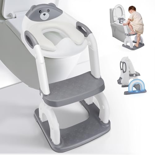 Siège de toilette 2 en 1 pour enfant avec escalier, siège de toilette, 2 en 1, réglable en hauteur, avec marchepied pour enfants, poignées de sécurité, pliable et antidérapant
