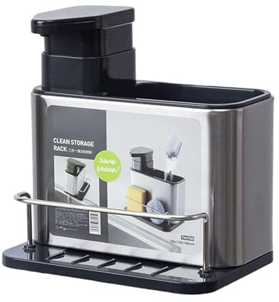 Stainless Steel Dish Soap Dispenser – Soap Pump With Sponge Holder, Space Saving Countertop Organizer, Durablee Kitchen Gadget Sink Accessory | for Apartment Kitchen, Home Cleaning, Dishwashing, Daily