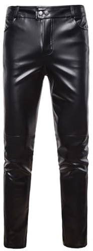 Pantaloni da uomo in pelle PU, pantaloni da motociclista, in similpelle, slim fit, elasticizzati, per il tempo libero, a matita, per motociclisti, in metallo, punk, in pelle
