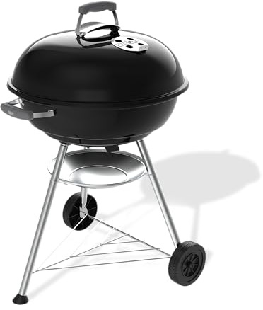 Weber Compact Kettle Holzkohlegrill (2026 Version) / Dreibein-Ständer und Räder, Hitzebeständiges, rostfreies Design, Verchromter dreilagiger Rost, 57 cm, Schwarz