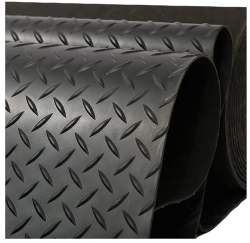 Garagenbodenmatte, 2 mm dick 1,2 x 4 m PVC-Garagenbodenrolle mit Rautenmuster Leicht zu reinigen Für unter Autos, Garagen, Fitnessstudios, Industrie, Schwarz