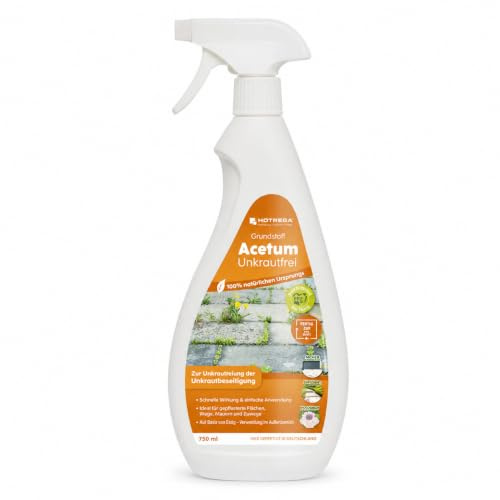 HOTREGA Grundstoff Acetum Unkrautfrei 750ml | Gebrauchsfertige Essigsäure | Wildkrautentfernung auf Wegen, Terrassen & Höfen | Biologisch abbaubar | Reicht für 75m² | Ohne chemische Rückstände