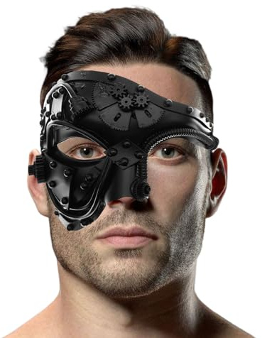 Grtheenumb Masque de mascarade|Masque de mascarade d'Halloween pour femmes et hommes Steampunk Cyborg vénitien demi-visage style punk cosplay avec bande élastique pour accessoires costume d'Halloween