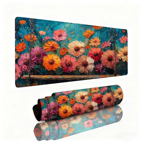Alfombrilla Ratón Rojo Alfombrilla Escritorio 800x400x3mm Crisantemo Mouse Pad con Base de Goma Antideslizante, Mejora la Precisión y la Velocidad, Sujeción Estable en Superficies, PC, Oficina 0B-131