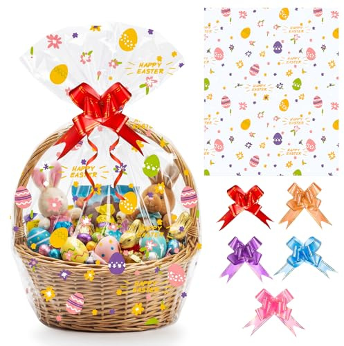 SelfTek 20 Pezzi Grande Pellicola Regalo Pasquale Trasparente - Sacchetti in Cellophane 76 X 61 cm, Sacchetti Regalo Trasparenti con Passanti per Cestini Regalo, Fiori, Matrimonio