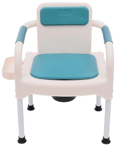 Fauteuil roulant WC avec 4 roulettes verrouillables, chaise de douche, chaise percée avec seau, hauteur d'assise réglable (52-62 cm) et hauteur des accoudoirs (73-83 cm), capacité de charge 100 kg