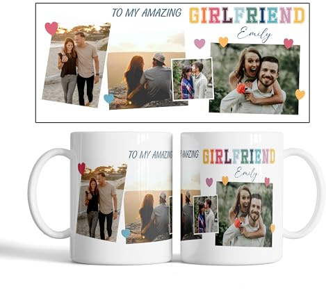 EKAM Personalised Mug “Happy Valentines Day” Customise with Your Name and Pictures Cute Love Hearts Tea/Coffee Mug Valentines Gift (for Girlfriend)
