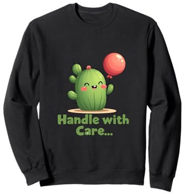 Carino Sorridente Cactus Holding Rosso Palloncino Illustrazione Felpa