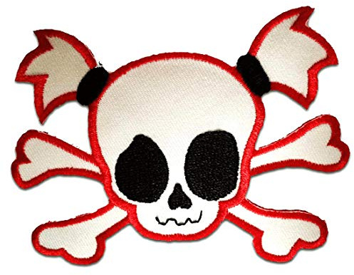 Catch the Patch Totenkopf Girly Emo Aufnäher zum Aufbügeln 9,5 x 6,7 cm Bügelbild für Erwachsene mit Skull Vintage Edgy Statement, Bügelpatch Patches Bügelflicken Geschenk