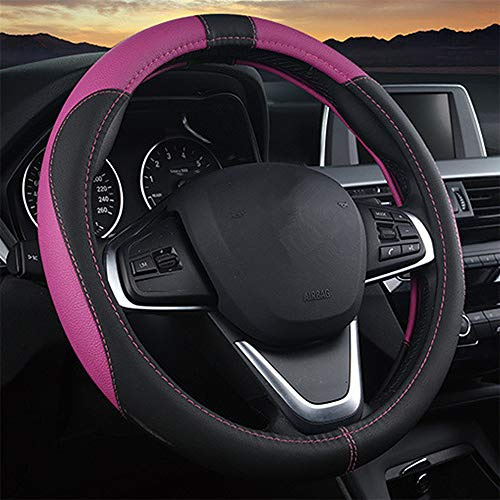 Coofig Auto Lenkradbezug aus Microfiber Leder, Langlebig, A Atmungsaktiv, Passend für die Meisten Autos, Warm im Winter, Universal Größe Lenkradhüllen 38cm (15 Zoll)