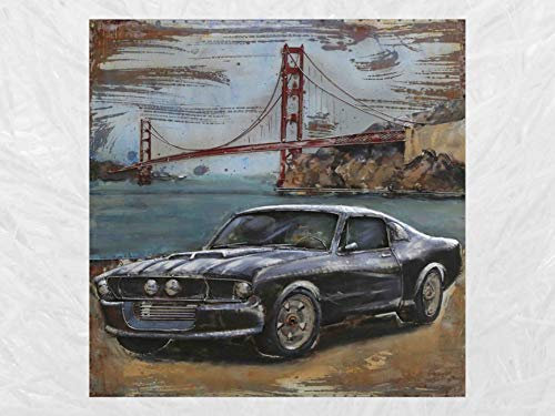 IDYL Metallbild med 3D-effekt | Modern konst | Mustang som bilmotiv | 100 x 100 x 6 cm | Nr 0888