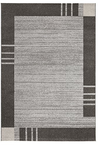 andiamo Webteppich moderner stilvoller Kurzflor Teppich robust und pflegeleicht aus 100% Polypropylen geeignet für Fußbodenheizung und Saugroboter 60 x 110 cm Bordüre Schlamm