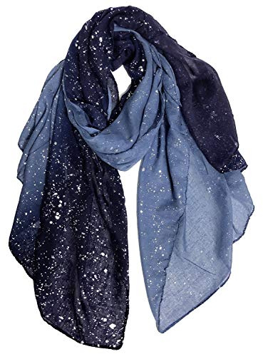 DAMILY Femmes Argent Plume Paillette Imprimé Écharpe Foil Print Foulard Wraps Daily Châle Rose Gris (Bleu)