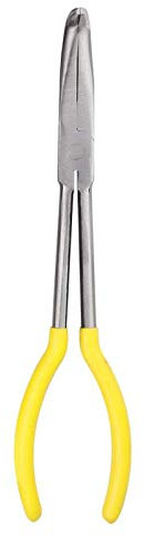 BQKKWIN 11 Inch Long Reach Long Nose Pliers | Designed for Mechanics, Technicians, and Contractors | Work with Delicate or Difficult-to-Reach Pieces | Milled-Jaws | Steel “90° Degree Bent Nose Plier