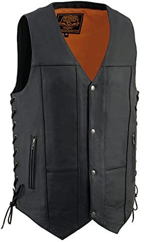 Milwaukee Leather MLM3541 Men's Roulette Black Premium Leather 10 Pocket Motorcycle Vest w/Cool-Tec Leather Treatment - 2X-Large