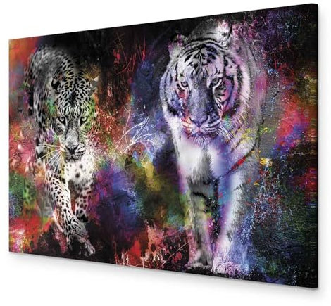 murando HandArt Bilder auf Leinwand Tier 1 tlg Leinwandbild Wandbilder Wohnzimmer Wanddekoration Moderne Kunst - Tiger Leopard Abstrakt Farbflecken bunt g-C-0333-b-a