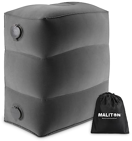 Maliton Inflatable Travel Foot Rest Pillow, Airplane Bed for Kids, Car Foot Leg Rest Pillow, Adjustable Height for Airplane, Car, Train, Home, Office(Dark Grey, 1 Pack)