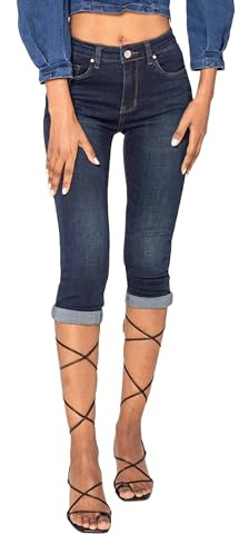 Nina Carter P132 Dam Capri Skinny Fit Jeans HIGH Waist Jeans Used-Look Tvättningseffekt, Mörkblå (P132-2), M Smal