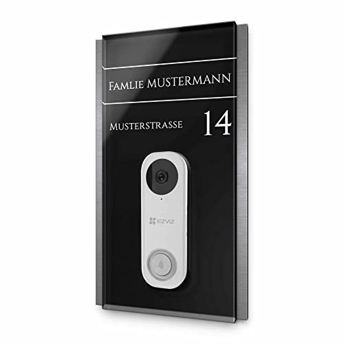 Edles Klingelschild für Ezviz DB1 Pro und DB1C - personalisiertes Türschild Namensschild aus Edelstahl und Acrylglas | kompatibel mit Ezviz Video Türklingel - hochwertiges Funkklingel Zubehör
