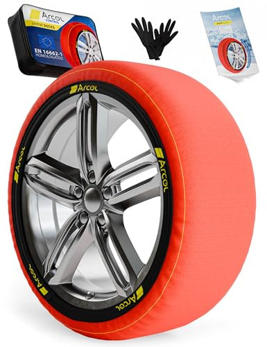 ARCOL Calze da Neve Omologate Italia EN 16662-1 - Due Catene da Neve in Tessuto per Auto. Snow Sock Taglia S per R13 - R17 (Misure per Pneumatici Dettagliate all'Interno) (Control, S)