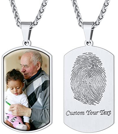 Supcare Herren Halskette Militär Schmuck 316L Personalized Gravur Edelstahl Hund Dog Tag Anhänger mit Fingerabdruck/Foto/Textgravur Memorial Erkennungsmarke Sommer Kette Souvenir A-Militär-Silber