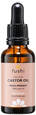 Fushi Bio-Rizinusöl 30ml Glasflasche 100% Rein, Kalt- und Frischgepresst für Trockene Haut & Haarwachstum, Wimpern & Augenbrauen, Hexanfrei, Natürlich, Lebensmitteltauglich, Nachhaltig hergestellt