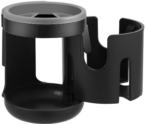 Generic Stroller Cup Holder - Universal 360° Rotating Drink Bottle Holder - Anti-Slip Double Hole Baby Cars Organizer - Black ABS + Silicone Polyester
