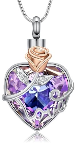 Collier funéraire VCCWYQK avec pendentif en forme de cœur et urne en fleur pour cendres avec cristal et ensemble d'entonnoir de remplissage - Bijou commémoratif pour femmes et filles, Acier inoxydable