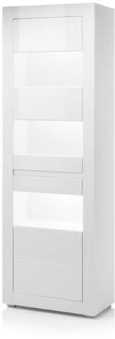 Vitrine in weiß Hochglanz und Stone Design grau Wohnzimmer Esszimmer Schrank Vitrinenschrank 66 x 198 cm Nobile (Vitrine 2)