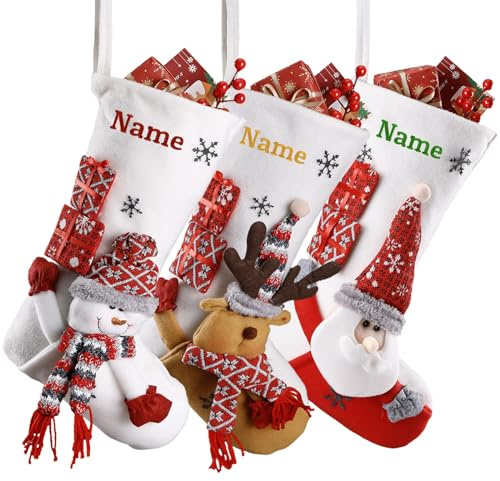 witfox Personalisierte weihnachtsstrumpf - Nikolausstrumpf Personalisiert Weihnachtsdekorationen Personalisierte Weihnachtssocken für Kinder mit Namen 3er Set