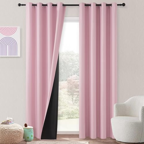 MRTREES Gardinen Kinderzimmer Mädchen 100% Vorhangverdunkelung Thermovorhang Wärmeisolierend Vorhänge mit Ösen 2er Set Doppellagige Vorhänge Blickdicht, 225 cm Lang, 140 cm Breit, Rosa