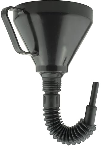 Fuel Funnel with Fine Mesh Filter and Handle for Easy Refilling - Thick Plastic Fuel Funnel for Petrol, Diesel, Oil, Ad-blue, Water, Screen Wash (Black Flexible Funnel)