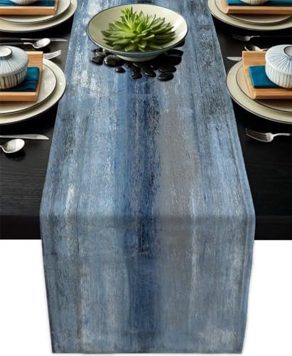 Blue Grey Table Runners Modern Art Farmhouse Linen Table Runners Dresser Scarves Retro Rustic Style for Party Kitchen Dining Table Coffee Holiday Party Decor (Blue Grey, 13x 71)