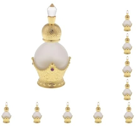 Leisurealeaneag Juego de 10 botellas de perfume vacías de cristal vintage de 15 ml, atomizador, rellenables, color dorado