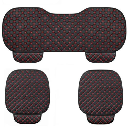 Taylor & Brown 3pc Universal Front and Rear PU Leather Car Seat Bottom Cushion Cover Set with Pockets Car Seat Pad Seat Protector Non Slip Universal Fit 90% Vehicles (Black/Red)