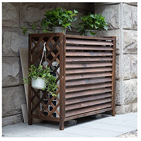 WYRMB Versteckte Abdeckung für Außengeräte Einer rustikalen Klimaanlage aus Holz, Blumenständer/Pflanzenständer für den Balkon im Freien mit Jalousie-Design (86 × 35 × 80 cm)