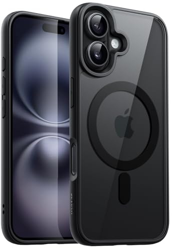JETech Magnetische Hülle für iPhone 16 Plus, Schwarz | Kompatibel mit MagSafe, Einfarbig Matte TPU Rahmen, Transparente Rückseite, Stoßschutzrahmen