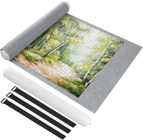 Ainiv Gris Tapete Puzzle, Puzzle Roll Mat con Líneas Auxiliares para hasta 1500 Piezas, Plegable Alfombra Puzzle con Bomba Inflable, Antideslizante Tapete Puzzle para Almacenar Rompecabezas