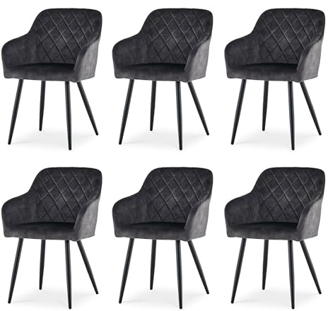 CLIPOP Esszimmerstühle 6er Set, Küchenstühle Anthrazit Samtstoff stühle Polsterstühle mit Armlehne Metallbeine Polstersessel Stühle für Esszimmer Küche (6, Samt Anthrazit)