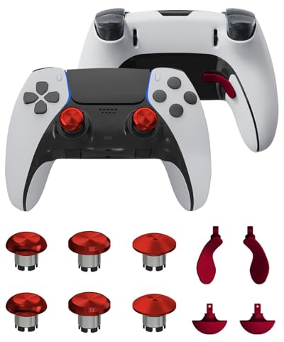 CHARM FOCUS Baguettes de pouce et pagaies arrière en métal pour manette PS5 Edge, kit de remplacement pour module de manette PS5 Dual Sense Edge, 6 joysticks, 4 boutons arrière, rouge