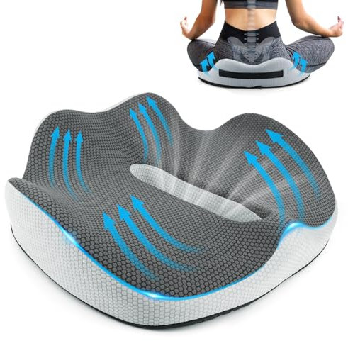ELEPRUC Orthopädisches Sitzkissen aus Memory Foam – Ergonomisches Steißbeinkissen, Schmerzlinderung bei Ischias, Hämorrhoiden & Rückenschmerzen, Sitzpolster für Bürostuhl, Auto, Rollstuhl & Sofa(Grau)