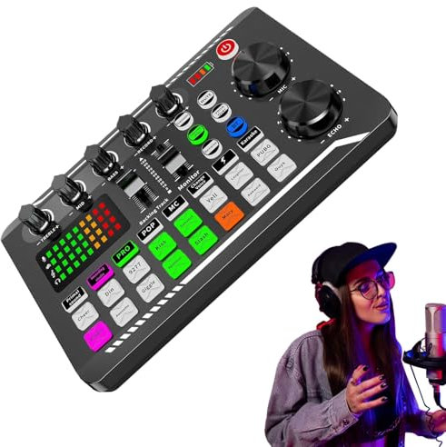 Tarjeta de sonido en , mezclador de audio F998 con efectos de mezclador de DJ, equipo de producción de música, configuración de estudio de podcast para teléfonos móviles, tabletas, computadoras,