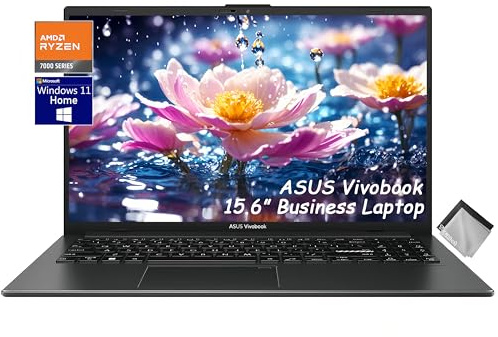 ASUS Vivobook Go Ordinateur portable fin de 15,6 po, AMD Ryzen 3 7320U, 8 Go de RAM DDR5, 128 Go SSD, webcam, USB C, Lay-Flat, Wi-Fi 180°, Wi-Fi, Bluetooth5.1, Win 11, avec chiffon